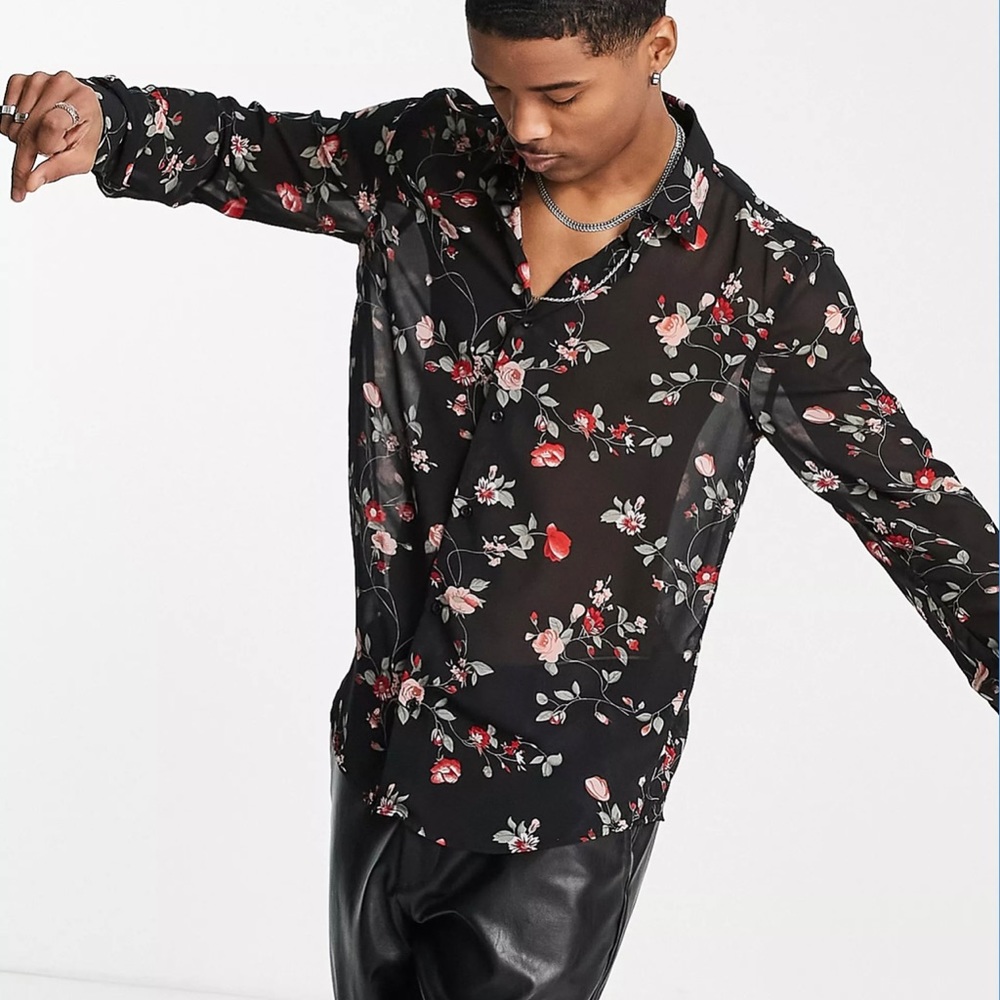 ASOS Devils advocate mens sheer floral shirt